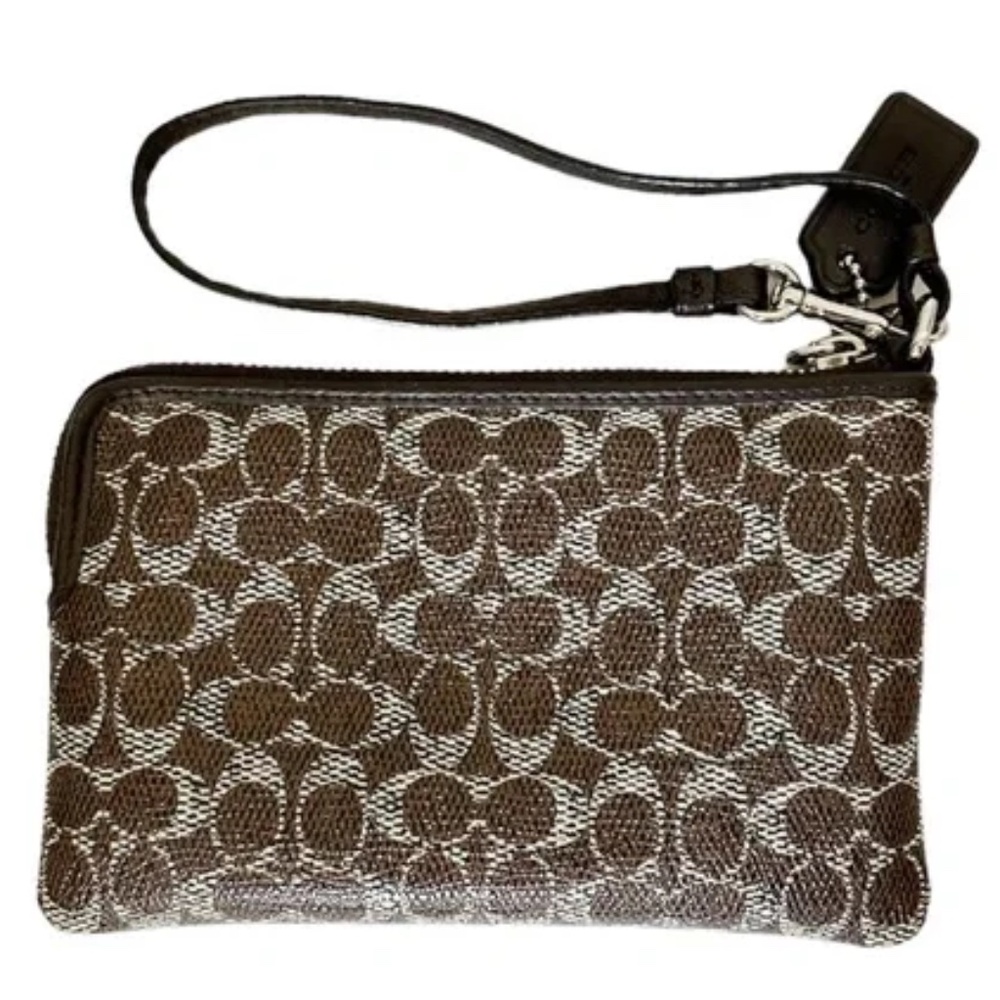 Coach Signature Monogram Strap L-Zip Wristlet EUC w/ Dust Bag - Picture 2 of 7